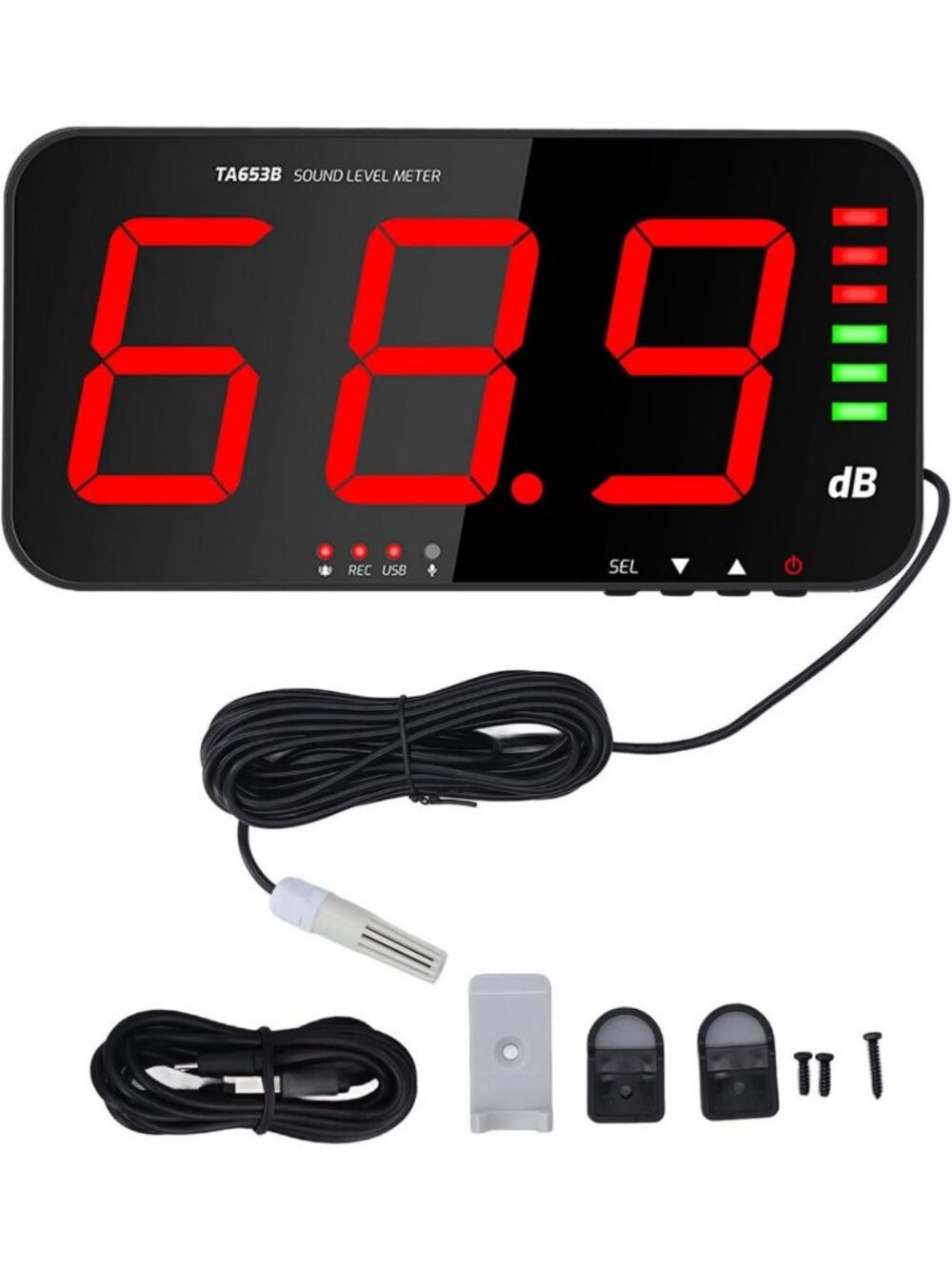 Digital Decibel Meter 30-130dB Sound Level Tester with Large LCD Display & Alarm